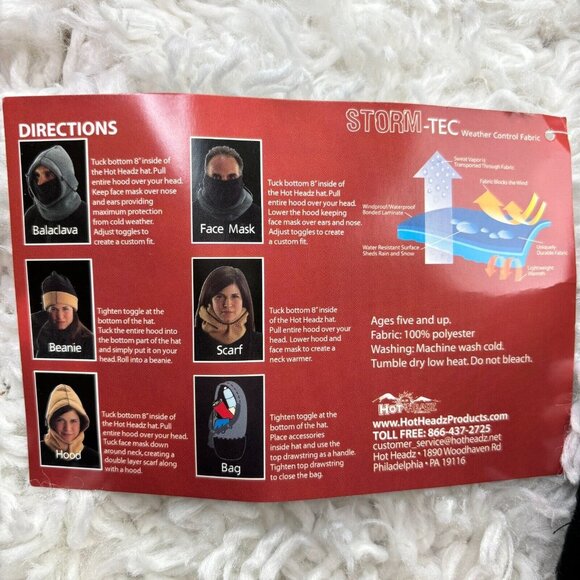 Hot Headz 6-IN-1 Fleece Hood Black Hat Animal Print One Size Fits All NWT - Picture 8 of 10